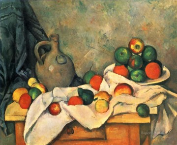  Fruit Painting - Curtain Jug and Fruit Paul Cezanne